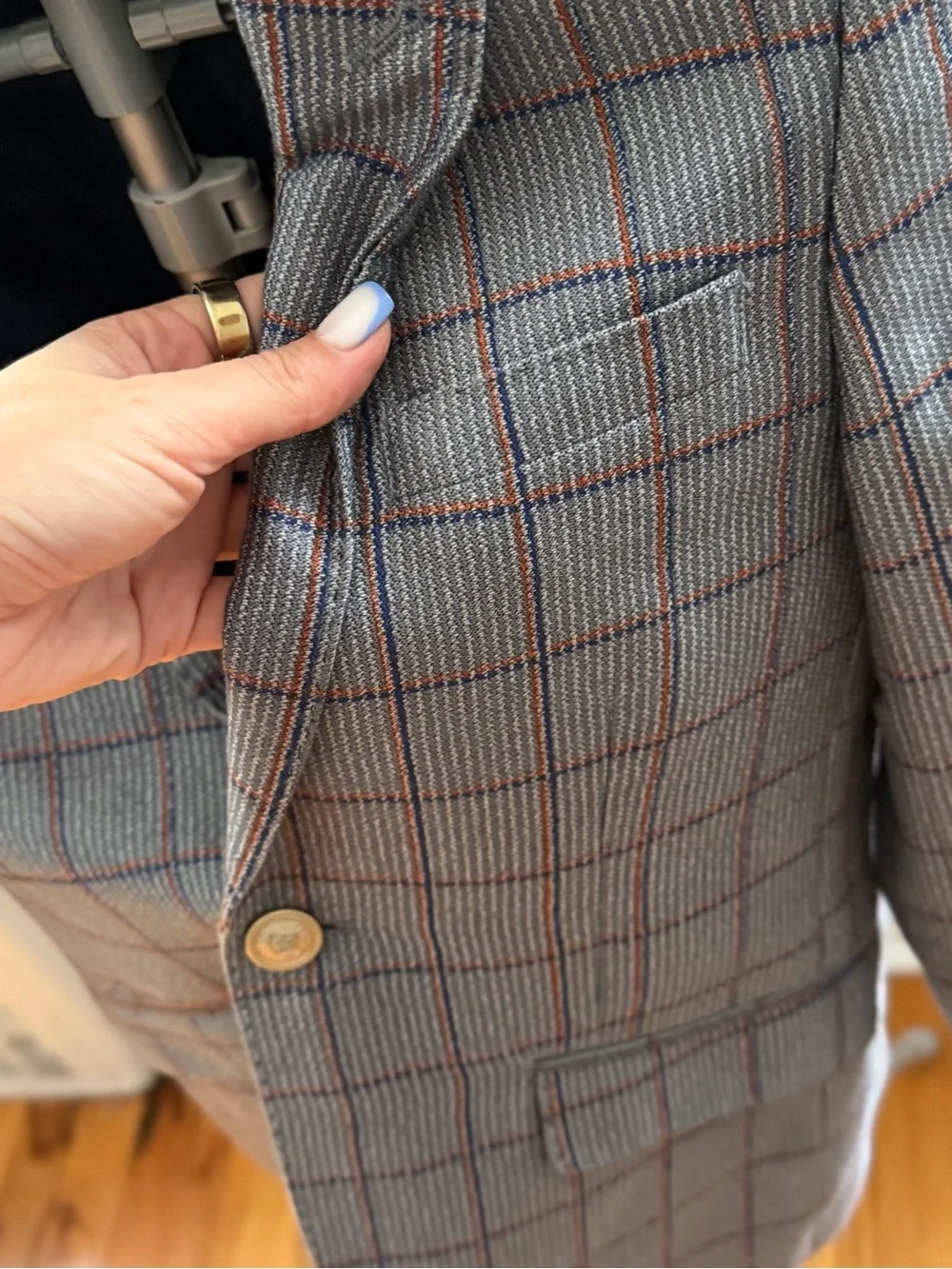 Elie Balleh Boys Gray Plaid Blazer – Size 10–12
